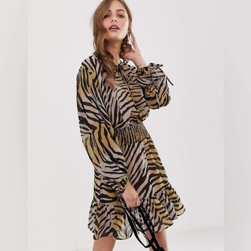 ASOS Animal Print Long Sleeve Mini Dress | Size 8